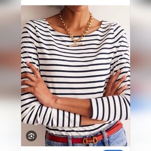 Boden Size 8 Striped Long Sleeve Top - White and Navy